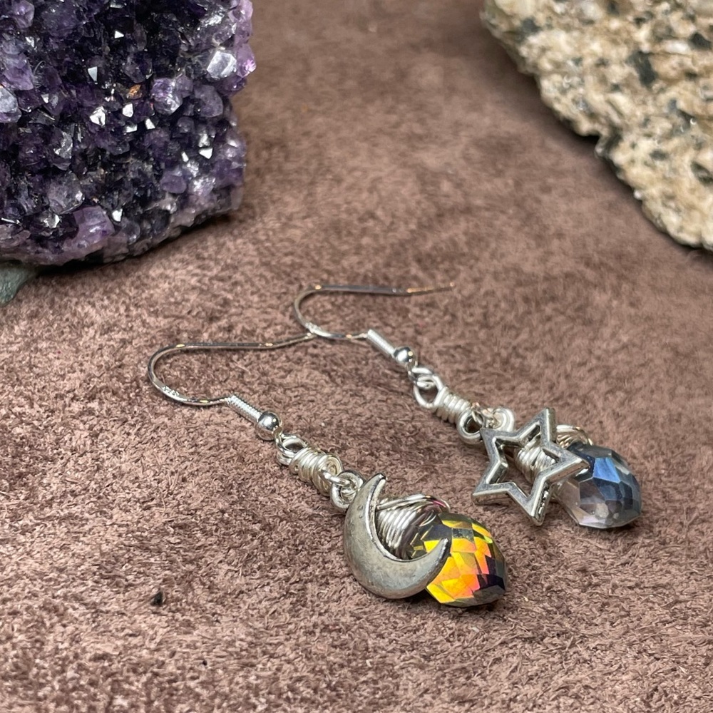 Austrian Faceted Crystals Celestial Drop Earrings Boho Style Jewely - Picture 12 of 17